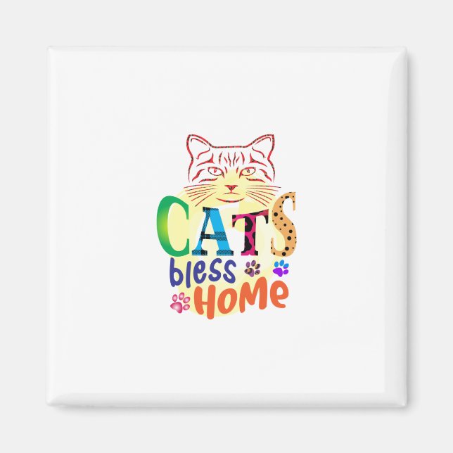 Aimant Cat Art Cats Bless Home (Devant)