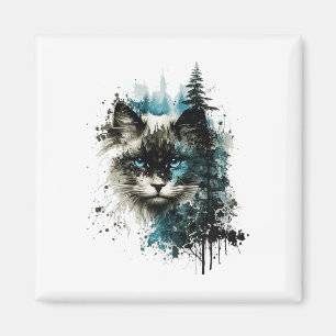 Aimant Cat Blue Eyes Cat Motif Art Forêt Animal Cat