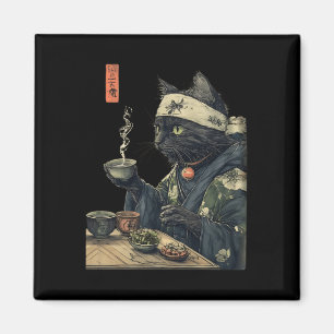 Aimant Cat Boire Thé Japonais Cérémonie Thé Art Imprimer