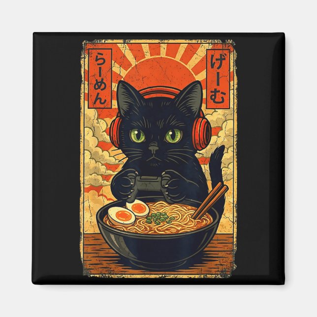 Aimant Cat Gamer Men Anime Kawaii Funny Gaming Headset Ca (Devant)