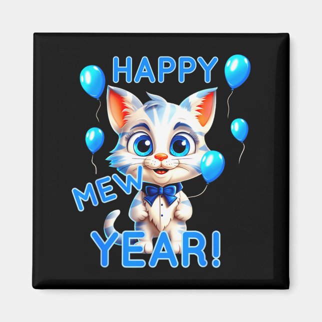 Aimant Cat Happy New Year Mew Year Funny New Years Party  (Devant)