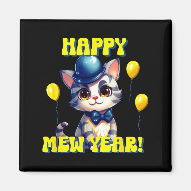 Aimant Cat Happy New Year Mew Year Funny New Years Party  (Devant)