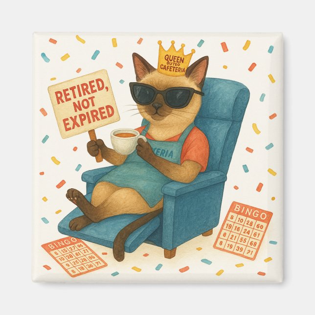 Aimant Cat Mom Retirement is drinking coffee  (Devant)