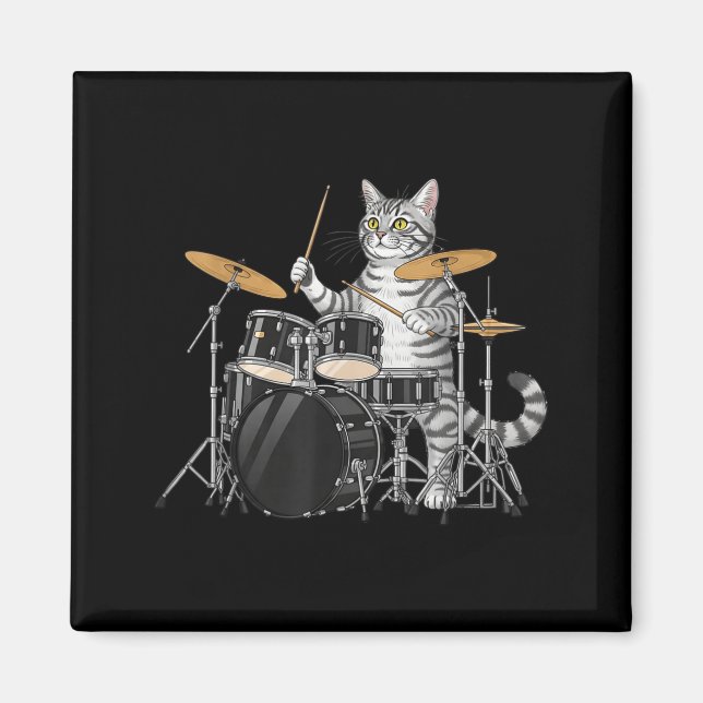 Aimant Cat Playing Drums Drumset Drumkit Drumming Drum Dr (Devant)