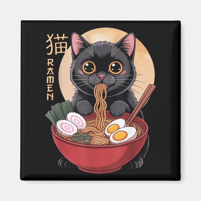 Aimant Cat Ramen Funny Graphic Tees Japanese Kawaii Cat A (Devant)