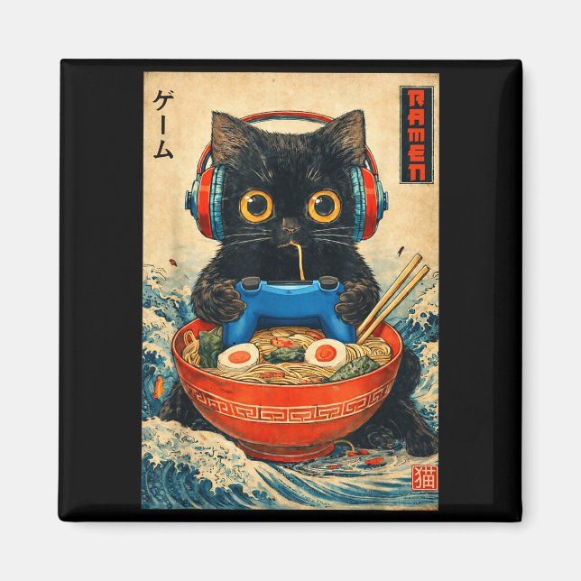 Aimant Cat Ramen Japanese Funny Graphic Tees Kawaii Cat A (Devant)