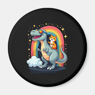 Aimant Cat Riding Dinosaur T-Rex Kitten Rainbow Dino Funn