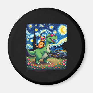 Aimant Cat Riding Dinosaur T-Rex Starry Night Cat Lover (