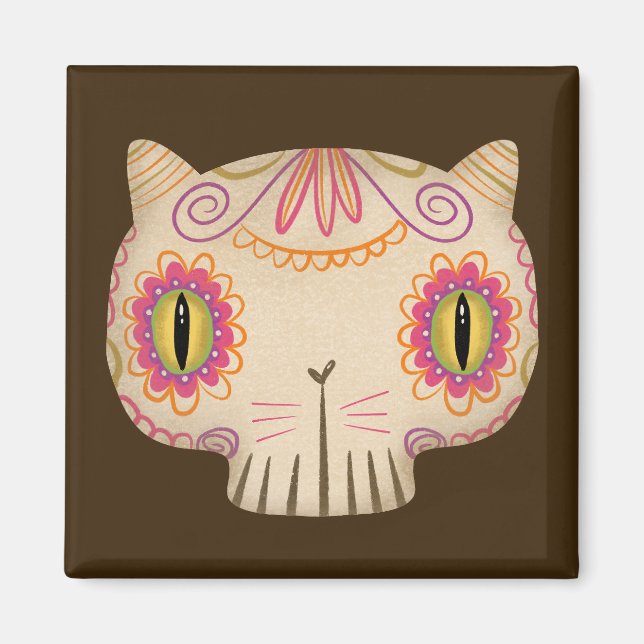 Aimant Cat Sugar Skull Catrina - Jour des morts (Devant)