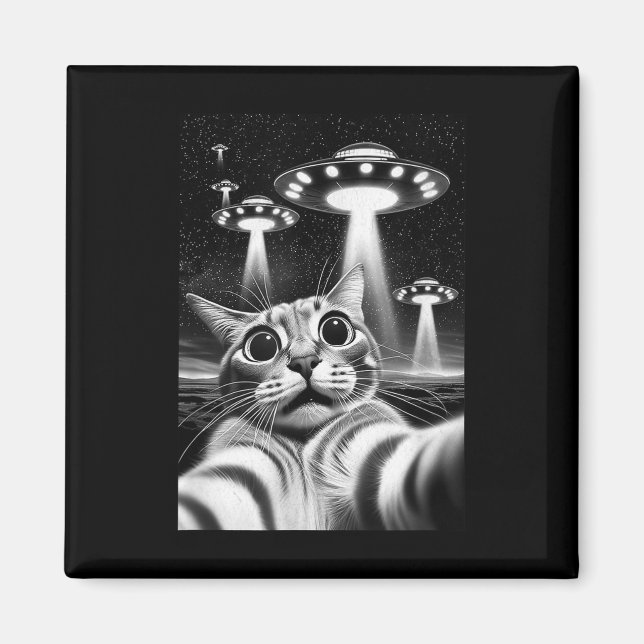 Aimant Cat Ufo _ Funny Invasion Mème Retro Alien Cat Ufo (Devant)