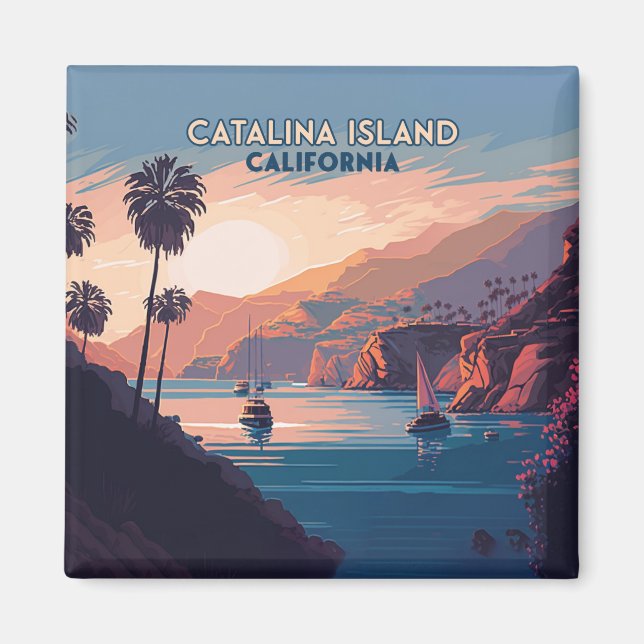 Aimant Catalina Island California Boats Sunset Retro (Devant)