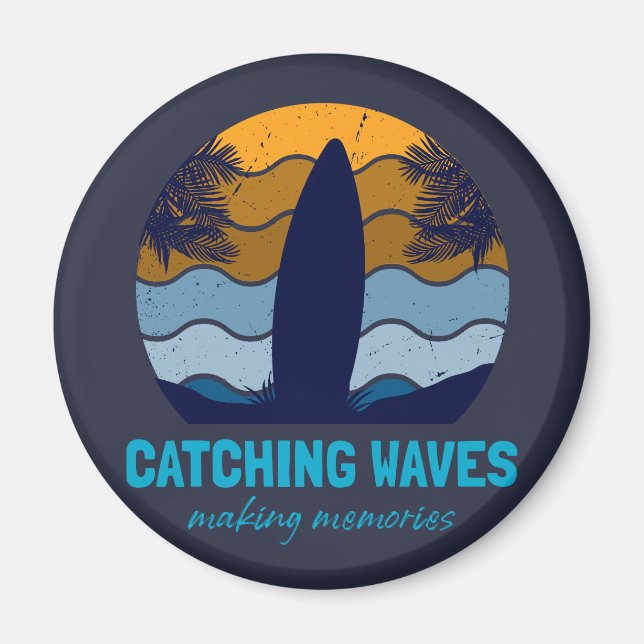 Aimant Catching Waves Retro Surboard Beach Art (Devant)