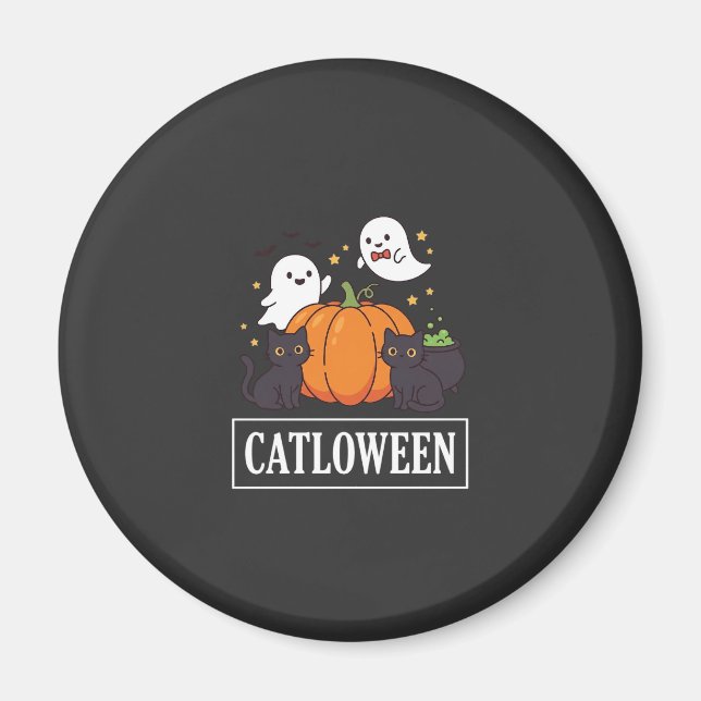 Aimant Catloween Drôle Chat Halloween Fantôme Citrouille  (Devant)