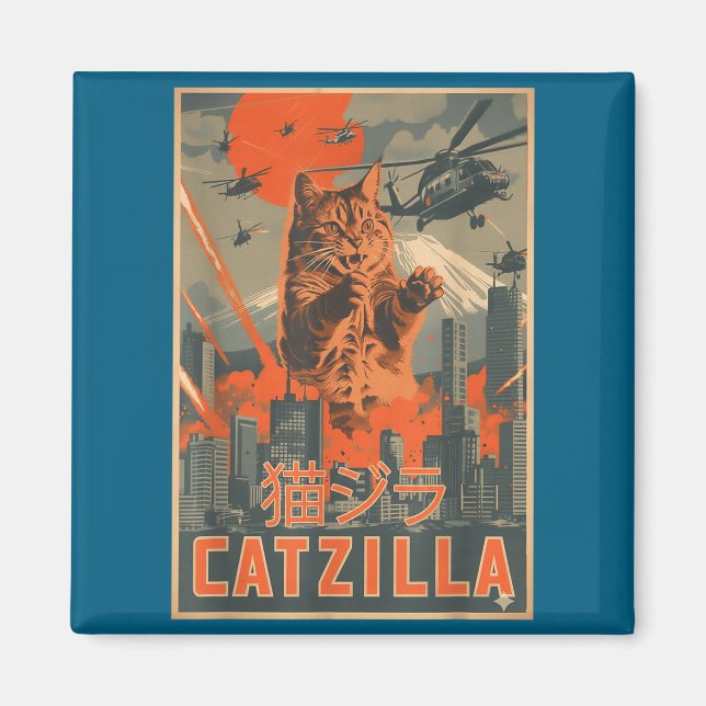 Aimant Catzilla Cat Japanese Art Funny Cat For Men Women  (Devant)