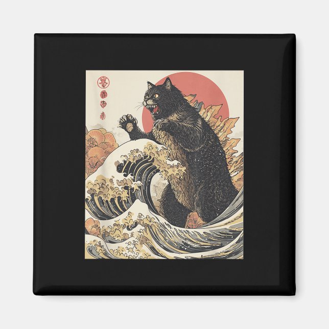 Aimant Catzilla Chat Art Japonais Chat Drôle Pour Hommes  (Devant)