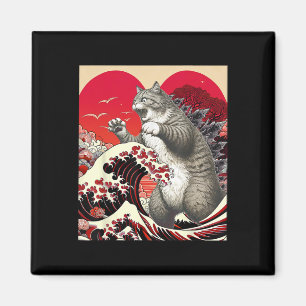 Aimant Catzilla Chat Valentine Art Japonais Cadeau Drôle