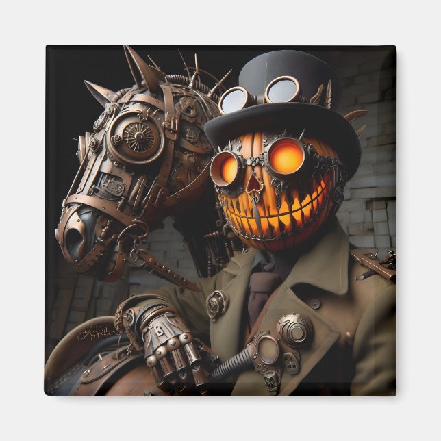Aimant Cavalier de la citrouille Steampunk Halloween (Devant)