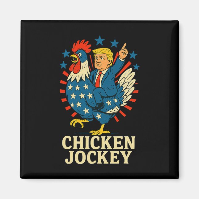 Aimant Cavalier de poulet Trump drôle de mème  (Devant)