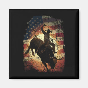Aimant Cavalier de Rodéo Patriote Cowboy Drapeau Usa