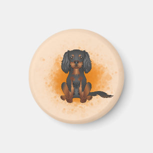 Aimant Cavalier King Charles noir et fauve sur fond orang