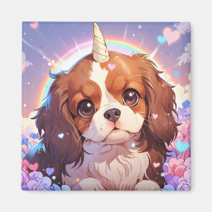 Aimant Cavalier King Charles Pastel Unicorn ciel arc-en-c
