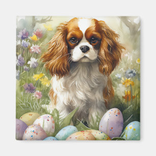 Aimant Cavalier King Charles Spaniel avec Oeufs de Pâques