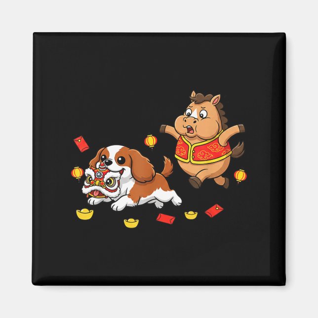 Aimant Cavalier King Charles Spaniel Cheval Chinois Heure (Devant)