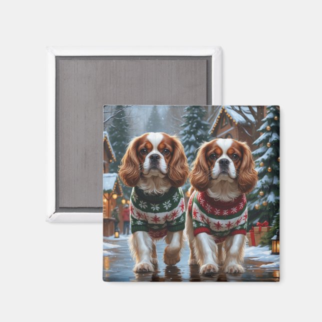 Aimant Cavalier King Charles Spaniel Chiens Noël Neige  (Recto/Verso)