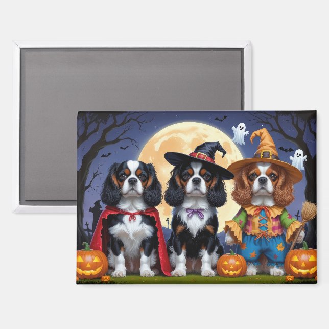 Aimant Cavalier King Charles Spaniel Citrouille Halloween (Recto/Verso)