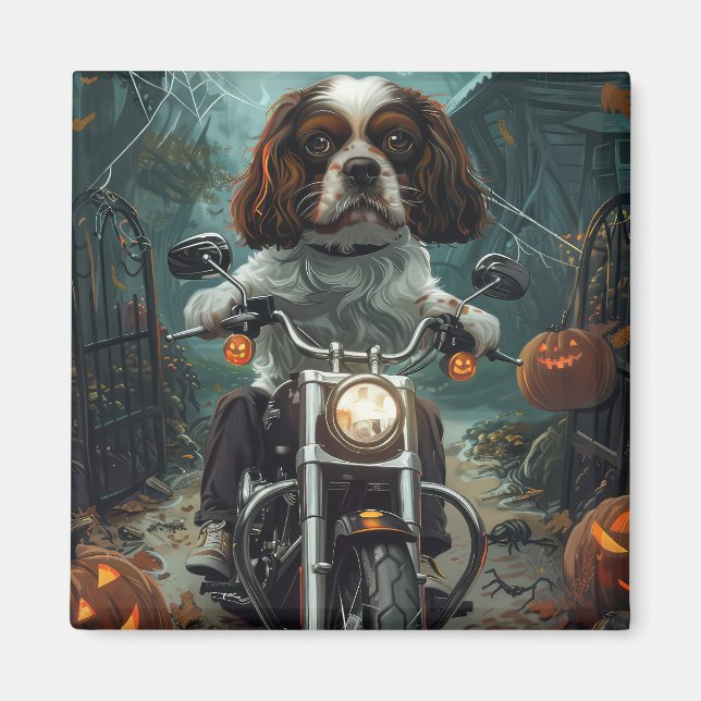 Aimant Cavalier King Charles Spaniel Halloween effrayant (Devant)