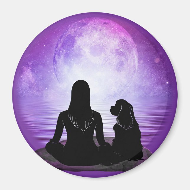 Aimant Cavalier King Charles Spaniel Lune Violette Art (Devant)