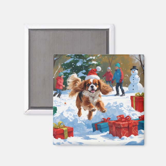 Aimant Cavalier King Charles Spaniel Neige avec Noël  (Recto/Verso)
