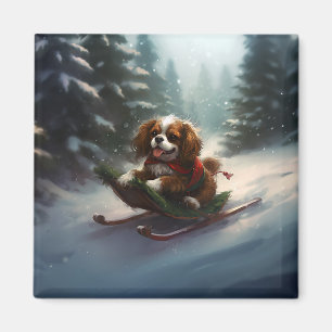 Aimant Cavalier King Charles Spaniel neige de Noël