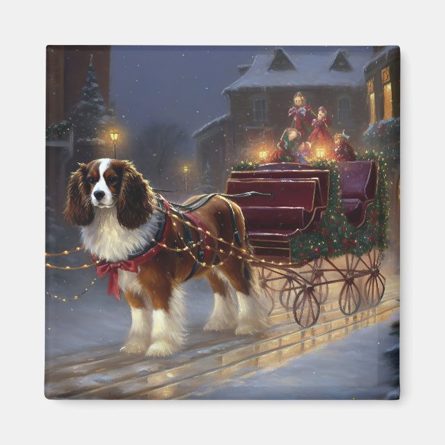 Aimant Cavalier King Charles Spaniel Noël Fêtard (Devant)