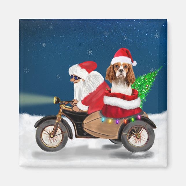 Aimant Cavalier King Chien Noël Père Noël (Devant)