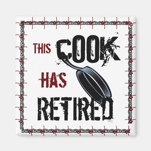 Aimant Ce cuisinier a pris sa retraite (rouge/noir) (Devant)