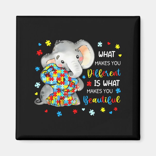 Aimant Ce qui vous rend différent Bel Éléphant Autisme (Devant)