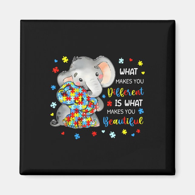 Aimant Ce qui vous rend différent, bel éléphant autisme (Devant)