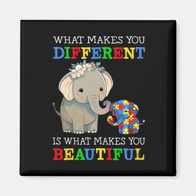 Aimant Ce qui vous rend différents Elephant Maman Autisme (Devant)