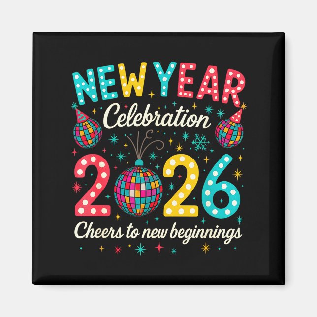 Aimant Célébration de la nouvelle année 2026 Boule disco  (Devant)