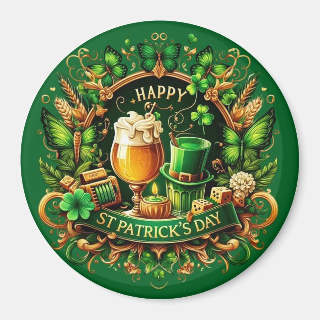 Aimant Célébration de la Saint-Patrick ornée d'or et de v (Devant)