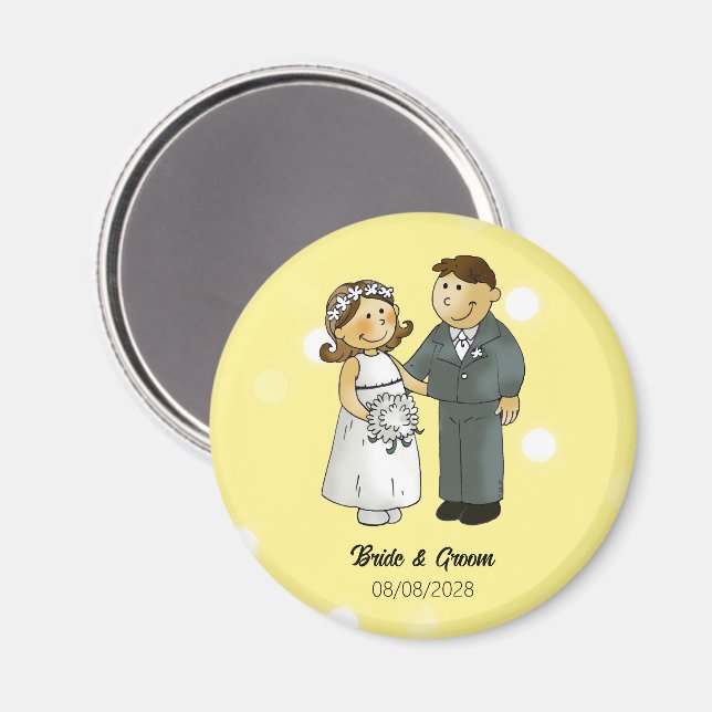 Aimant Célébration de mariage de mariée et marié mignons (Recto/Verso)
