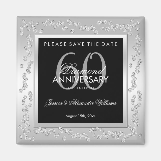 Aimant Célébration de mariage élégante Argent Diamants 60 (Devant)