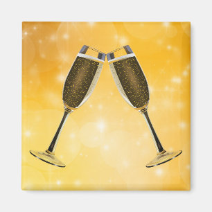 Aimant Célébration de verres à champagne sur de l'or péti