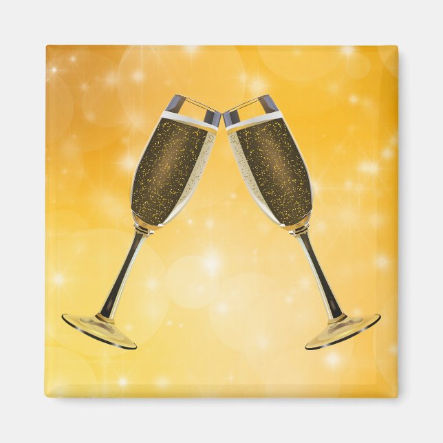 Aimant Célébration de verres à champagne sur de l'or péti (Devant)