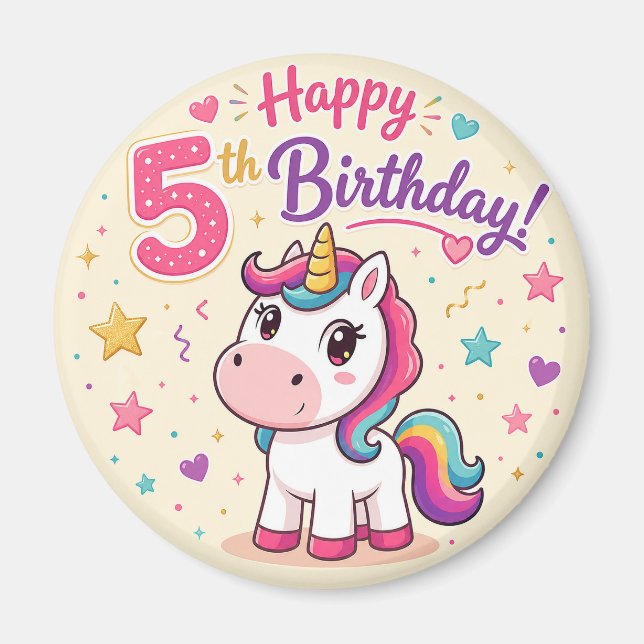Aimant Célébration des 5 ans de la Licorne Magique (Devant)