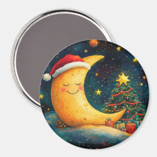 Aimant Célébration drôle de la Lune de Noël dans la Galax