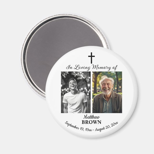 Aimant Celebration Of Life 2 Photos Funeral White (Recto/Verso)