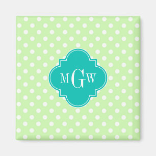 Aimant Celery Polka Dot Quatrefoil Turquoise 3 Monogramme