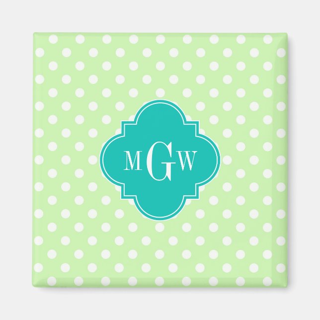 Aimant Celery Polka Dot Quatrefoil Turquoise 3 Monogramme (Devant)